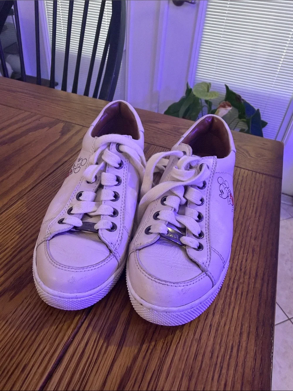 Coach White Leather Low-Top Sneakers with Mickey Character Accent